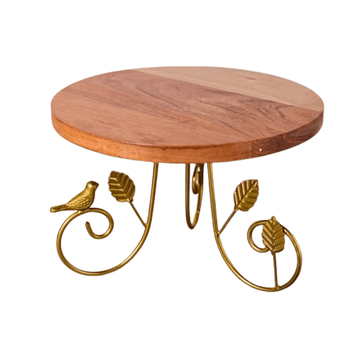 IRON & WOOD CAKE STAND ROUND (NATURAL)